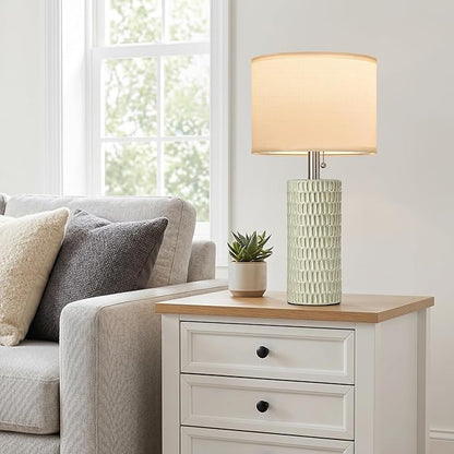 Reaketon Table Lamps for Living Room Set of 2, Ceramic Table Lamps for Bedroom, 20" Modern Lamps for Night Stands, Light Green