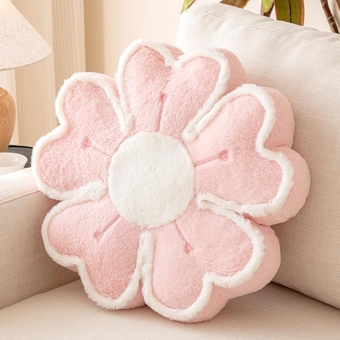 Flower Shaped Decorative Throw Pillow Cushion for Bed Couch, Cute Flower Plush Throw Pillows Home Decor Floor Pillow Seating Cushions (Pink, 17.7 Inches)