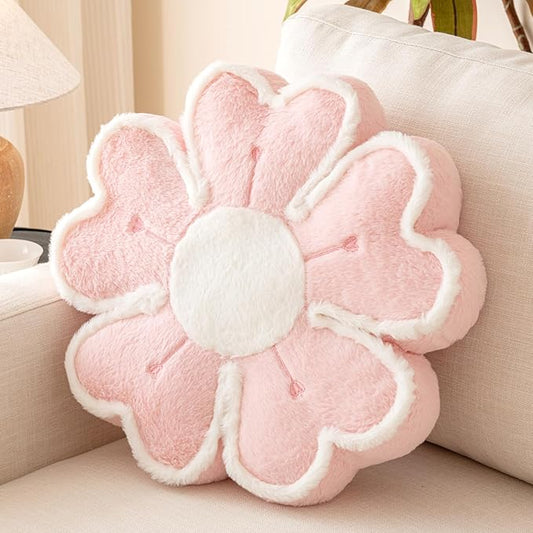 Flower Shaped Decorative Throw Pillow Cushion for Bed Couch, Cute Flower Plush Throw Pillows Home Decor Floor Pillow Seating Cushions (Pink, 17.7 Inches)