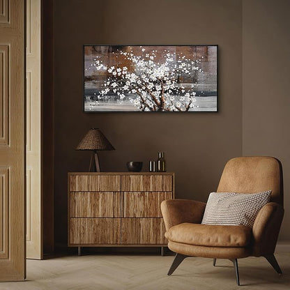 KLAKLA Framed Wall Art - Black Frame Canvas Wall Decor - Flower Picture Artwork for Wall - Large Paintings for Living Room Brown Background Bedroom Office Plum Blossom Art Prints 20x40