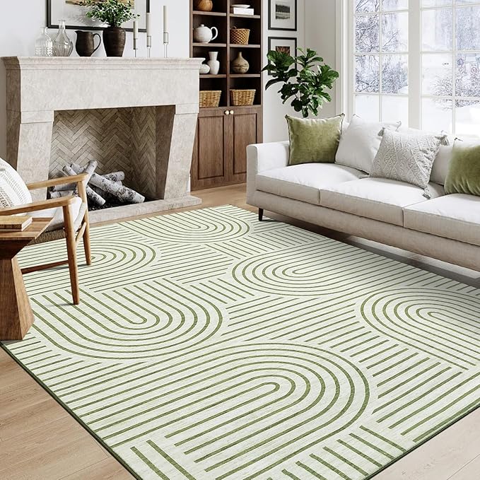 ROYHOME Washable Rug 6x9 Area Rugs for Living Room, Abstract Rug for Bedroom, Soft Rainbow Non Slip Throw Rugs with Rubber Back, Low Pile Stain Resistant Boho Geometric Carpet for Dining Room, Green