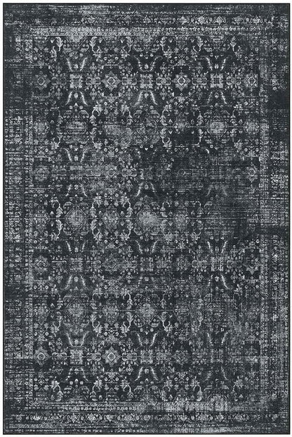 Rugxara 10x14 Area Rugs for Living Room Bedroom, Large Washable Rug, Black Vintage Floral Boho Rug, Non Slip & Low Pile Faux Wool Thin Carpet for Indoor Dining Room and Kids Room(Black 10x14ft)
