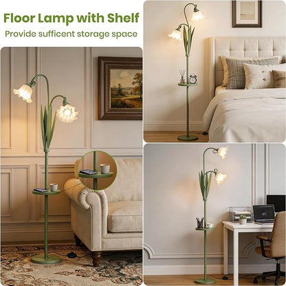Funky Flower Floor Lamp with Table, Adjustable Gooseneck Floor Lamp with 3 Color Temperature, LED Bright Standing Lamp for Living Room, Bedroom, Corner, for Girl Women