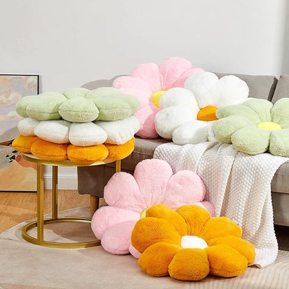 Large 21.6" Green Flower Pillow Floor Pillow & Office Chair Cushion – Faux Rabbit Fur Plush Decorative Pillow, Comfortable Gift for Adults