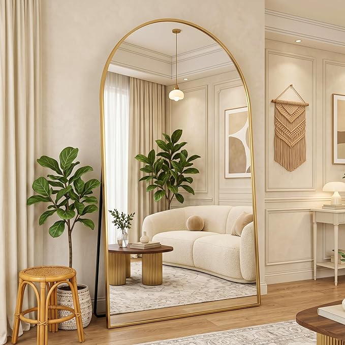 MISSDAY Oversized Arched Full Length Mirror, 81"x41" Gold Full Body Mirror with Stand, Floor Mirror Large Free Standing, Leaning or Hanging, Aluminum Frame Mounted Mirrors Wall Mirrors for Bedroom