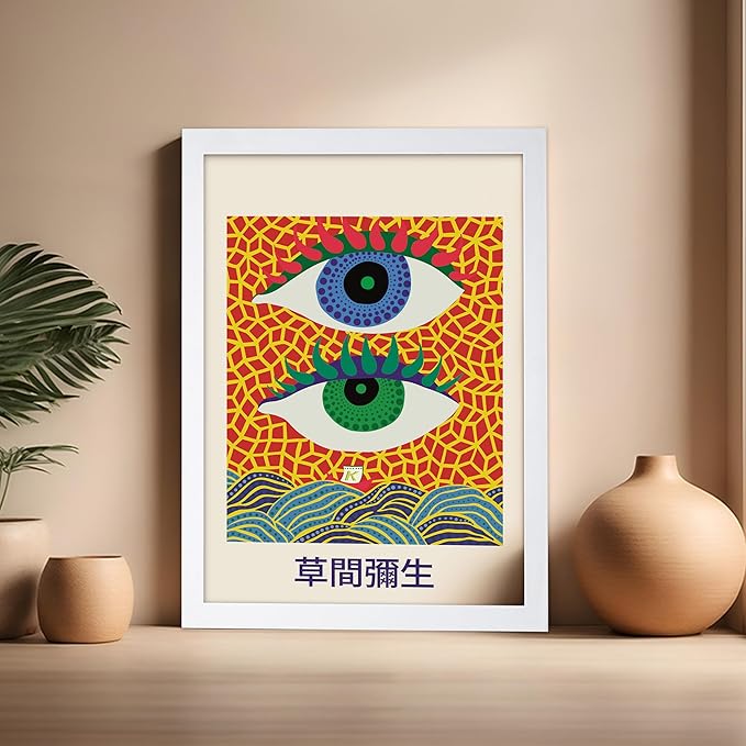 Poster Master Vintage Poster - Retro Pop Art Print - Gift for Artist, Friend - Two Eyes, Japanese, Dots, Modern, Abstract - Wall Decor for Living Room, Office, 16x20 White Framed