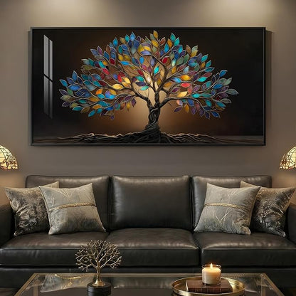 Large Framed Tree of Life Wall Art for Living Room, Modern Contemporary Tree Painting Prints Artwork for Walls, Dark Colorful Elegant Picture for Bedroom Kitchen Office Dining Room Wall Decor, 30x60