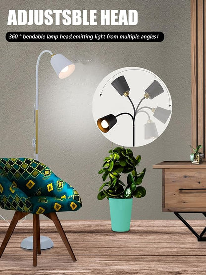 Floor Reading Lamp, Industrial Metal Floor Lamps for Living Room with Adjustable Bendable 2 in 1 Reading Table Lamps for Living Room Bedroom Office, 12W Bulb Included (White)