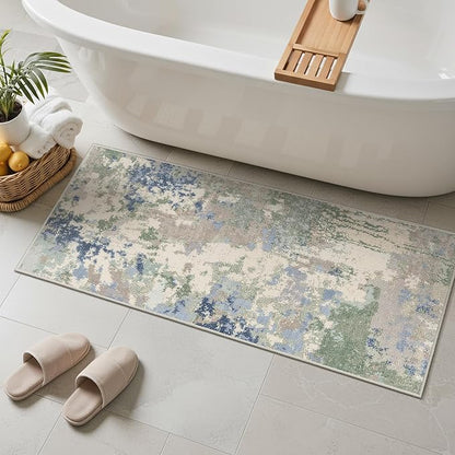 GENIMO 2X5 Washable Modern Runner Rug for Hallway, Non-Slip Low Pile Chenille Print Rug, Soft Rugs for Indoor Entryway Kitchen Corridor, Sage Mist
