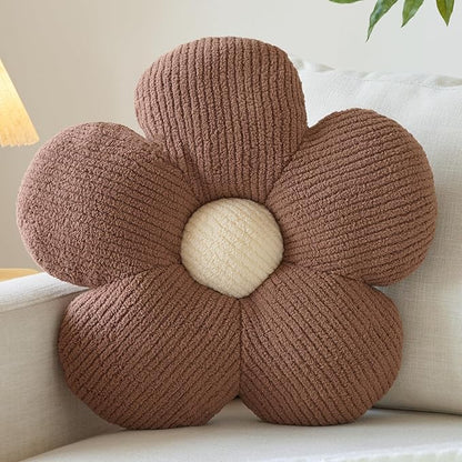 Flower Pillow, Decorative Throw Pillow for Couch, Cute Decor Pillows for Bed, Aesthetic Flower Shaped Pillow Fun Cushion (Brown, 19.6 Inches)