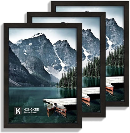 Hongkee 10x14 Picture Frame Set of 3 - Made of Real Glass and Black Wooden Frame, 30 x40 Diamond Frame for Wall or Tabletop Display