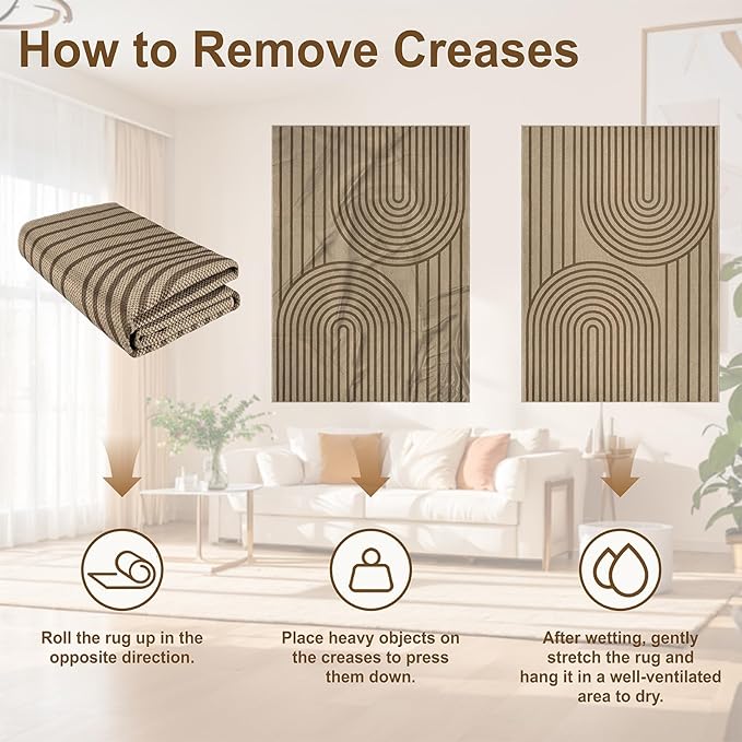 Easy Jute Rugs for Entryway, 3' x 5' Indoor Outdoor Rug, Brown Farmhouse Washable Ultra-Thin Non-Slip Area Rug for Foyer, Backdoor, Living Room, Kitchen, Bedroom, Balcony