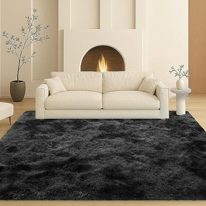 6x9 Rugs for Living Room, Rugs for Bedroom,Plush Fluffy Carpet, Non-Slip Upgrade Dark Grey Rug,Can Also be Used in Home Decor Aesthetics,Kids Rooms and Dorm Rooms.