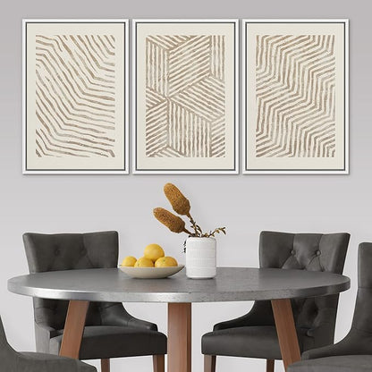 SIGNLEADER Framed Canvas Print Wall Art Set 3D Geometric Pattern Wave Collage Abstract Shapes Illustrations Modern Art Decorative Contemporary for Living Room, Bedroom, Office - 24"x36"x3 WHITE