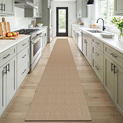 KOZYFLY Boho 2x16 Runners Rugs for Hallway, Extra Long Washable Runner Rug, Woven Non Slip Kitchen Runner, Cotton Entryway Rug, Floor Carpet for Entry, Aisle, Hall, Orange Beige/Tan/Brown