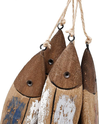 Wooden Fish Decor Hanging Wood Decorations for Wall, Rustic Nautical Beach Theme Fish Sculpture Home Decor for Bathroom Bedroom Lake House Decoration
