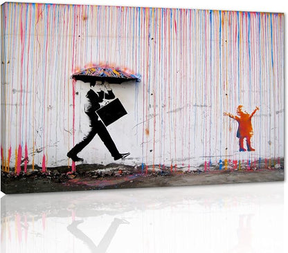 Yatsen Bridge Banksy Wall Art Canvas, Colorful Rain Picture, Graffiti Poster and Print Modern Pop Street Graffiti Home Decorations Ready to Hang - 44x28 inch