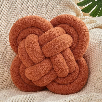 Knot Pillow, 12" Soft Decorative Throw Pillows for Couch Bed, Gray Pink Knotted Plush Throw Pillow Handmade Square Cushion Home Decor Pillows (Rust Red, 12 Inches X12 Inches)