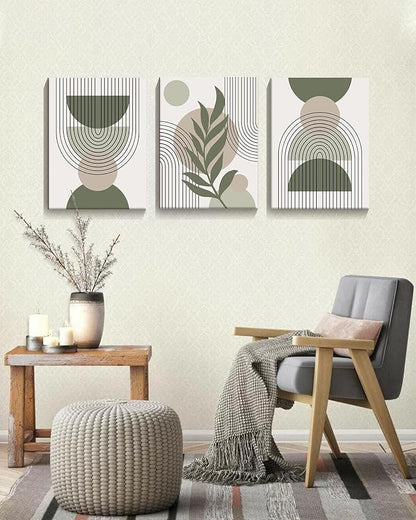 Drsoum 12x16in Boho Wall Art Green Sage Decor Framed Wood Modern Bohemian Abstract Geometry Canvas Prints Ready to Hang