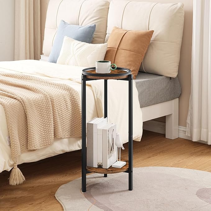 HOOBRO Small Round Side Table for Small Spaces, 28.7" H Tall Coffee Drink Table for Sofa Couch Corner, Circle End Table, Slim Nightstand for Living Room, Bedroom, Rustic Brown BF167BZ01