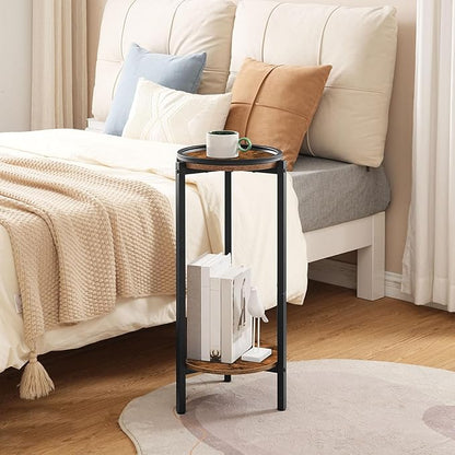 HOOBRO Small Round Side Table for Small Spaces, 28.7" H Tall Coffee Drink Table for Sofa Couch Corner, Circle End Table, Slim Nightstand for Living Room, Bedroom, Rustic Brown BF167BZ01