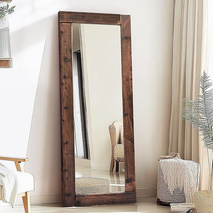 Full Length Mirror 65"x24" – Solid Wood Frame, HD Tempered Glass, Wall Mounted & Leaning, Rustic Modern Decor for Bedroom, Living Room, Entryway, Brown