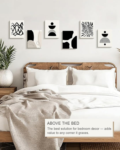 Drsoum Abstract Boho Wall Art Minimalist Geometric Framed Boho Room Decor Black Line Art Mid Century Modern Prints Bohemian Living Room Bedroom Ready to Hang 8x10inx6pcs (Framed)