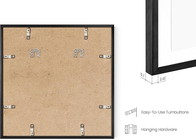HAUS AND HUES 16x16 Black Metal Picture Frame Matted to 12x12 - Features Premium Aluminum & Hanging Hardware, Shatterproof Plexiglass - Ideal for Home, Room, Office (16x16 in, Black, Set of 1)