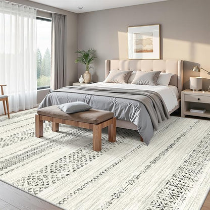 Miukiki 10x14 Area Rugs for Living Room Moroccan Washable Rugs Non Slip Indoor Floor Carpet Foldable Large Soft Area Rug with Low Pile for Dining Room Bedroom Office(Grey,10'x14')