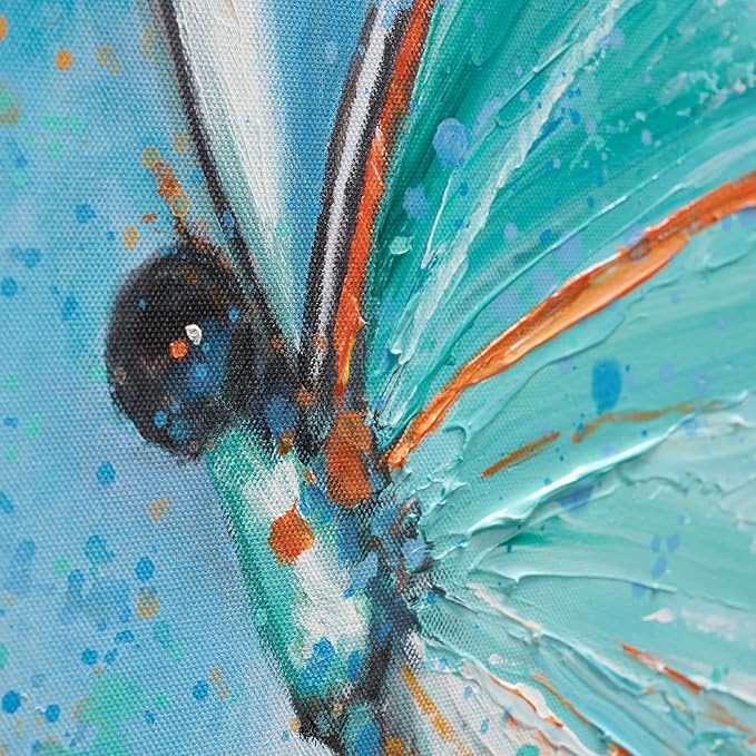 JUHOME Abstract Butterfly Wall Art – 24x24 In Original Hand-Painted Oil Painting, Blue and White Textured Canvas Wall Decor with Modern Floral Wing Details for Living Room Bedroom Office