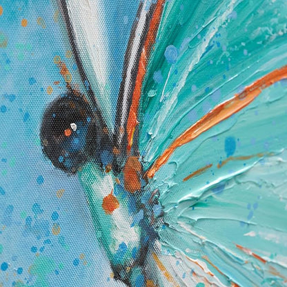 JUHOME Abstract Butterfly Wall Art – 24x24 In Original Hand-Painted Oil Painting, Blue and White Textured Canvas Wall Decor with Modern Floral Wing Details for Living Room Bedroom Office
