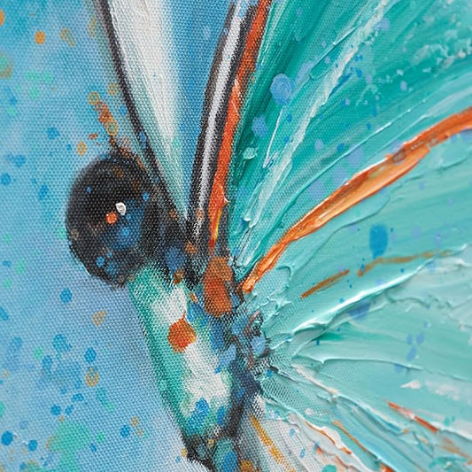 JUHOME Abstract Butterfly Wall Art – 24x24 In Original Hand-Painted Oil Painting, Blue and White Textured Canvas Wall Decor with Modern Floral Wing Details for Living Room Bedroom Office