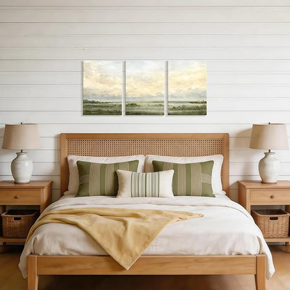 WENGTIAO Sage Green Wall Art Prints Set of 3 Abstract Landscape Canvas Paintings Nature Rustic Scenery Pictures Photos Minimalist Artwork Home Decor for Living Room Bedroom Office 12”x16”x3