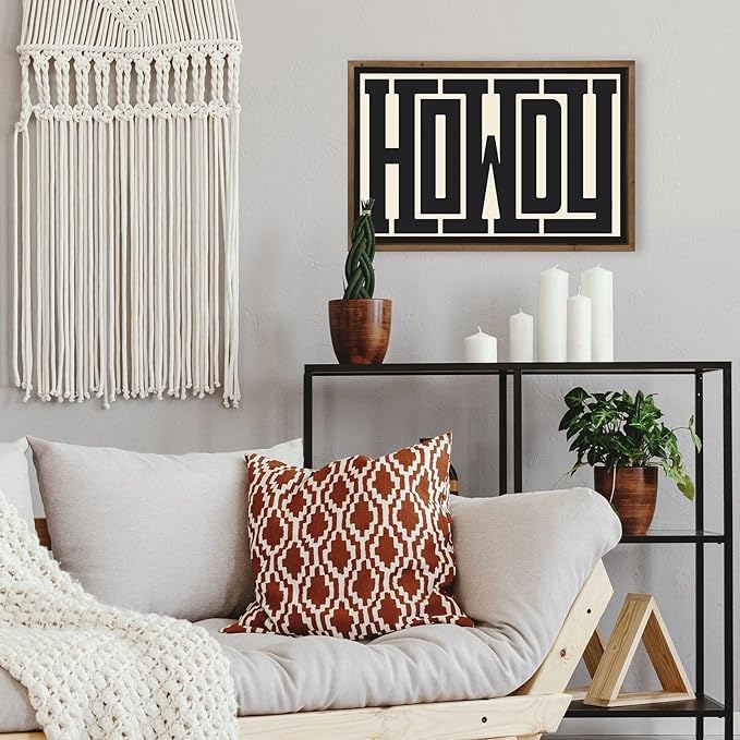 Howdy Wall Art, 23.6x15.7 Inchs Wooden Howdy Sign Western Cowboy Wall Decor, Southwestern Living Room Bedroom Bathroom Home Decorations