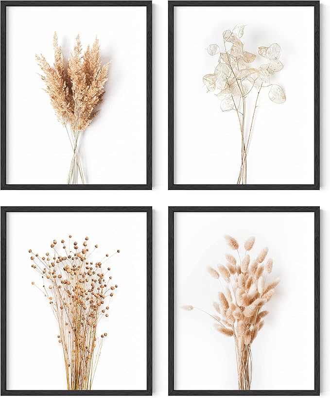 HAUS AND HUES Flower Wall Decor - Set of 4 Floral Wall Art, Framed Flower Paintings, Floral Pictures, Frameable Botanical Posters (11x14, Black Frame)