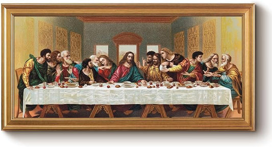 Bzstyleart Vintage Wall Art Decor for Living Room, Framed Large Christian Canvas Wall Art Prints for Prayer, Christian Artwork Jesus Painting, Religious Picture Home Decor, Last Supper, 20 x 40 Inch