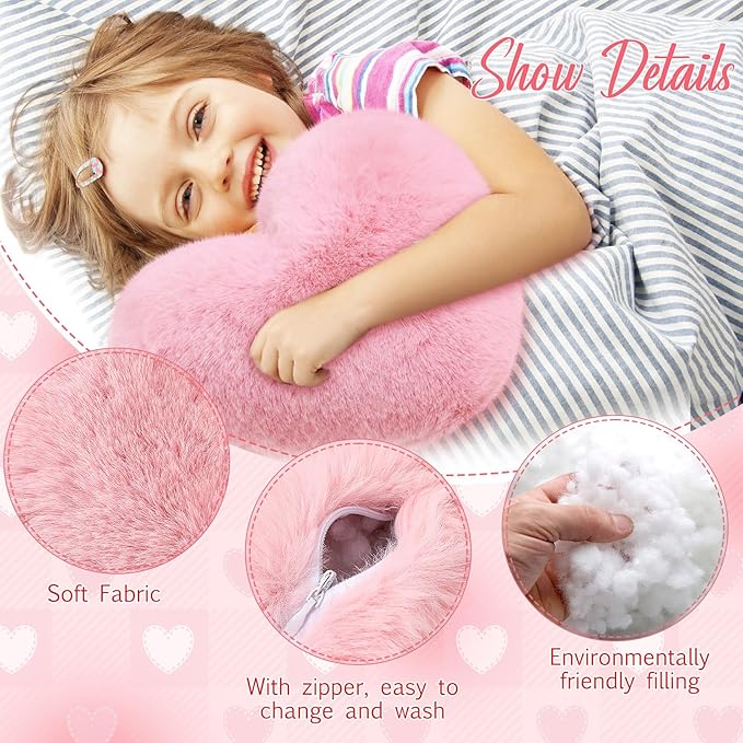 Liliful 6 Pcs Faux Rabbit Fur Heart Pillows Fluffy Heart Throw Pillows Cute Couch Cushion Soft Decorative Throw Cushion for Bed Sofa Girls Women(12 x 11 Inch,Bright Color)