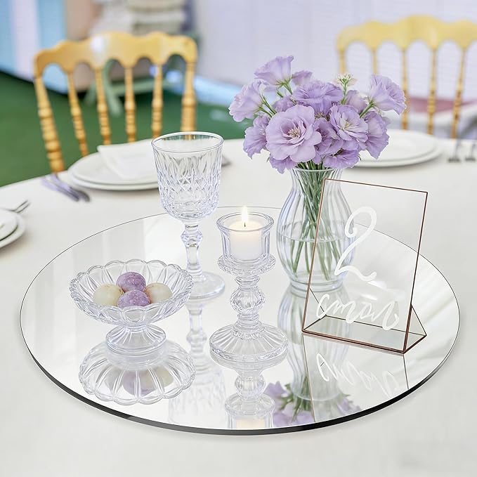 12PCS Acrylic Round Mirrors for Centerpieces for Tables, Round Mirrors Trays Plates for Centerpieces,Wedding Anniversary Christmas Valentine Christmas Party Decorations (12inch/30cm)