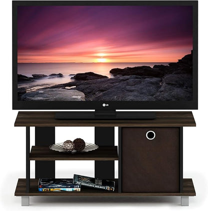 Furinno SIMPLISTIC TV Stand, 3-Tier Entertainment Center, Open Shelf TV Console for TV up to 33 Inch with Bin Drawers, for Living Room, Bedroom, Columbia Walnut