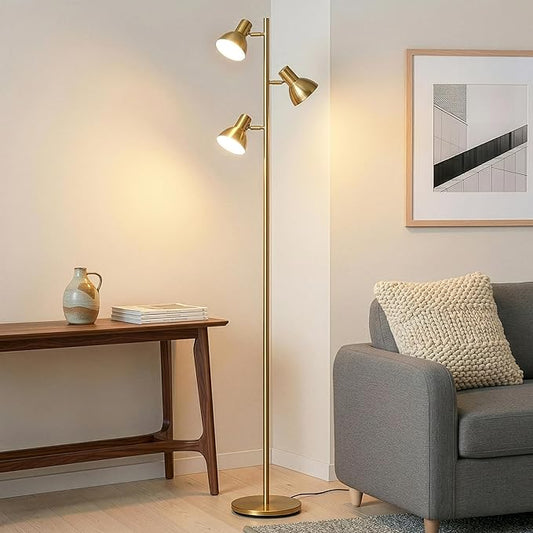 Brightech Ethan Dimmable Floor Lamp for Bedroom Reading & Living Room Decor - Modern LED Tall Tree Lamp for Offices - Brass