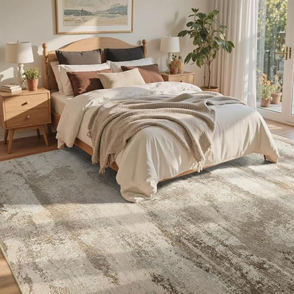 4x6 Ft Abstract Area Rugs for Living Room, Soft Non-Slip Modern Washable Rugs Print Pattern Carpet for Bedroom Indoor Floor Nursery Home Decor (Pink-Brown/Light tan)