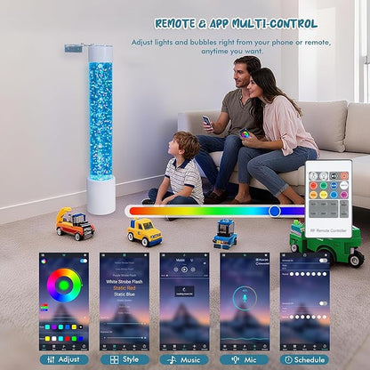Bubble Tube Floor Lamp – Works with Various Controllers, Color-Changing Aquarium Mood Light for Visual Stimulation & Relaxation in Home, Sensory Rooms & Therapy Clinics (3.5FTJumble Bead Bubble Lamp)