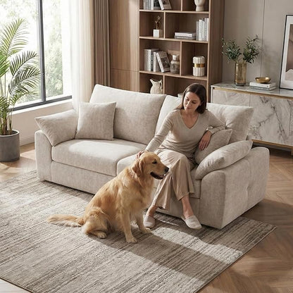 89.8" Modern Loveseat Sofa for Living Room, Cloud Boneless Couches with 4 Pillows, Mid Century Loveseat couches for Small Place, No Assembly Required, Camel