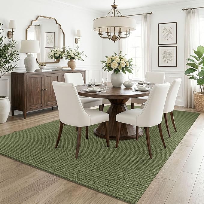 KOZYFLY Washable 5x7 Living Room Rug, Non Slip Woven Area Rugs, Braided Floor Carpet for Entryway, Kitchen, Bedroom, Dining Room, Office, Cotton Rug Indoor Decor, Olive Green/Earthy Green