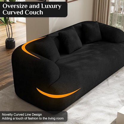 91" Boneless Couch,Cloud Couch,Chenille Curved Sofa with 3 Seater and 3 Pillows, Modern Compression Sofa for Living Room, Bedroom and Apartment, No Assembly Required, Black