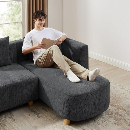 VANOMi 113" Sectional Sofa with 4 Pillows, U-Shaped 4-Seater Comfy Boucle Cloud Couch, Modern Double Chaises Lounge Sofas for Living Room, Office, Apartment (Dark Gray-U)