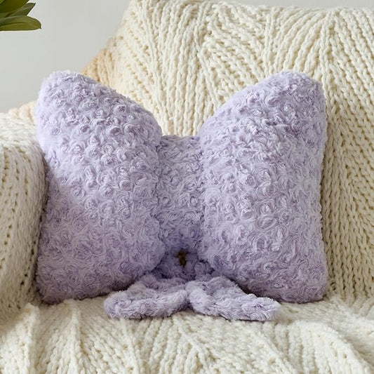 Bow Pillow, Decorative Bow Pillows with Soft Plush for Couch Bed, Bow Shaped Throw Pillow Room Decor for Bedroom, Bow Decorative Pillow for Living Room (Lavender Purple, Large-16 Inches)