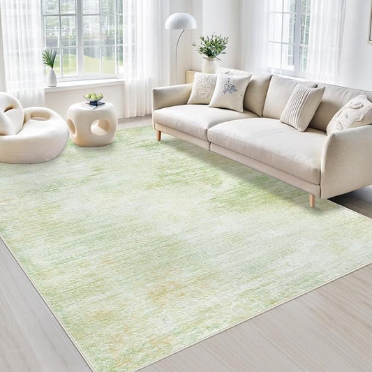 Area Rugs 6x9 Living Room: Washable Rug Modern Abstract Large Rugs Soft Non Slip Neutral Rug Stain Resistant Indoor Carpet for Bedroom Kitchen Dining Room Nursery Home Rugs(Green,6'x9')