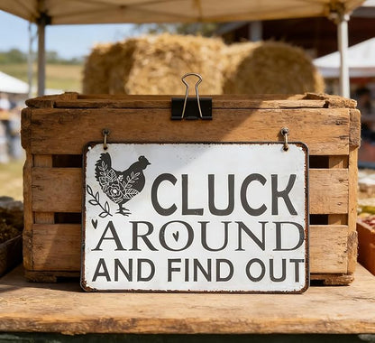 Vintage Chicken Metal Signs "Cluck Around and Find Out" Iron Wall Decor Funny Warning Tin Sign for Home Farm Chicken Coop Farmhouse Kitchen Garden Decor 8 X 12 Inch