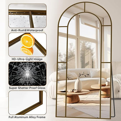 Antok 76" x 34" Full Length Mirror, Floor Mirror Arched Window Decorative Mirror, Metal Framed Decor Farmhouse Floor Mirrors Art Pane Mirrors Wall Decor for Bedroom, Living Room, Entryway Bronze